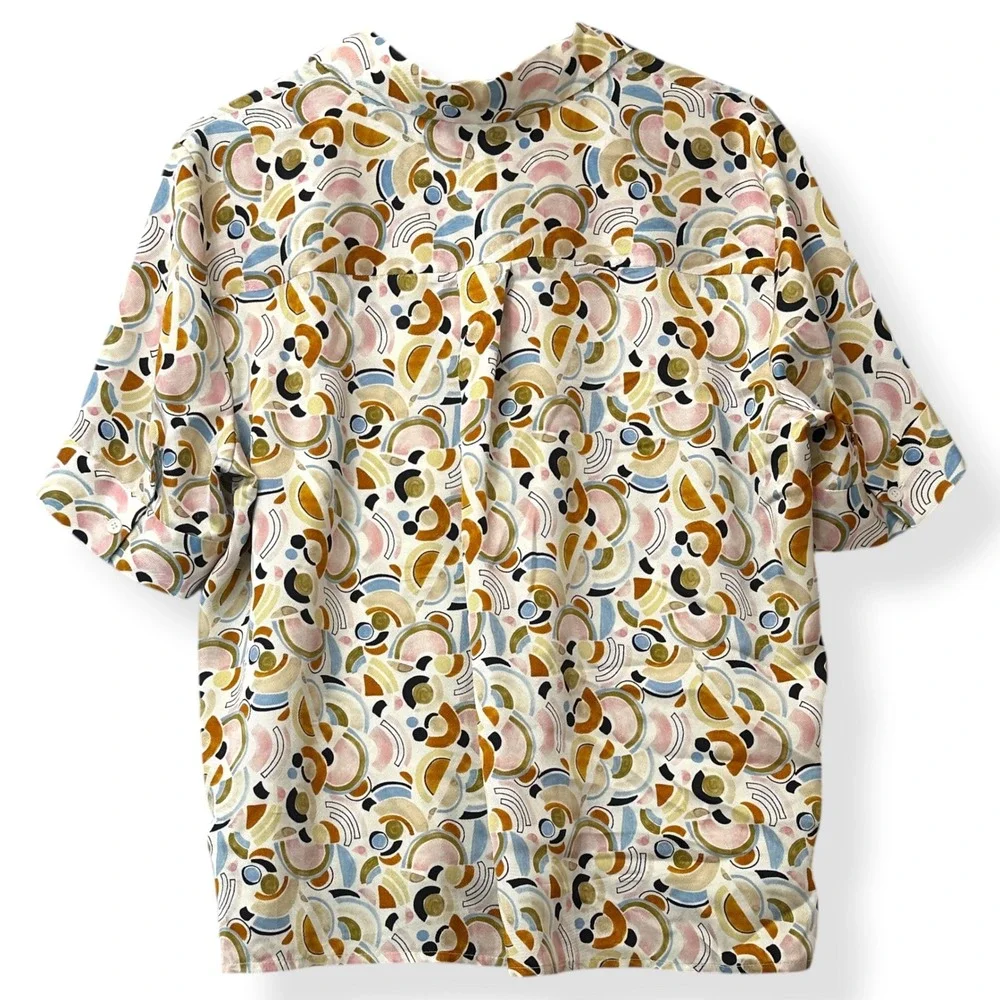 Lafayette 148 Button Up 100% Silk Geometric Artsy Resort Quiet Luxury Womens XL - Picture 3 of 8